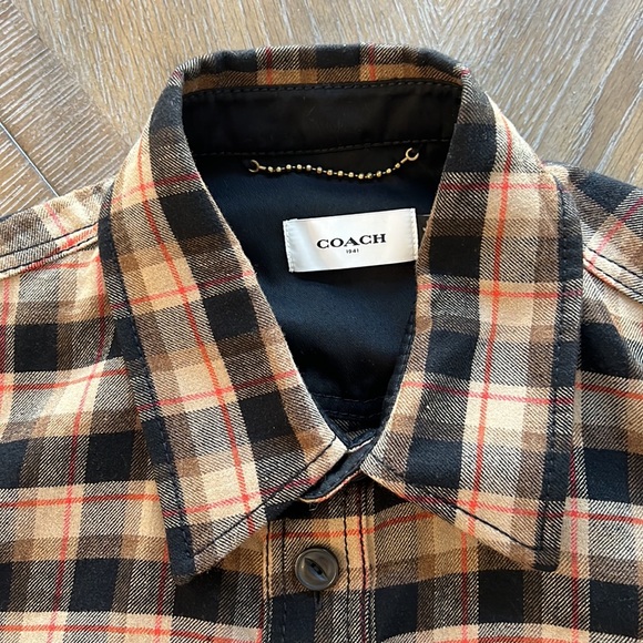 Coach men’s plaid black/tan/red heavy wool button down shirt, size Large - Picture 11 of 11